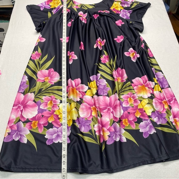 Anthony Richards 3X Black Pink Floral House Dress w/ Pockets Muumuu Kaftan - Picture 6 of 10